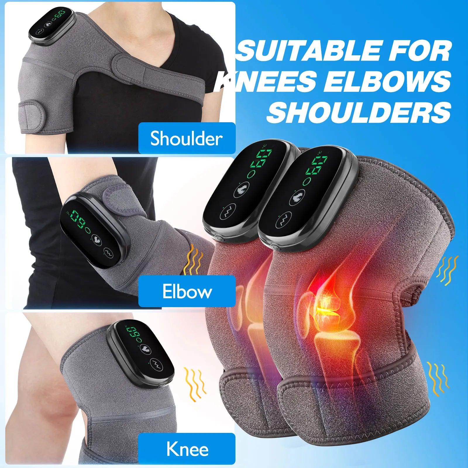 Alivio inmediato para tus articulaciones
El Masajeador Eléctrico Térmico para Rodillas, Hombros y Codos combina calor y vibración para mejorar la circulación sanguínea, reducir el dolor y relajar los músculos.