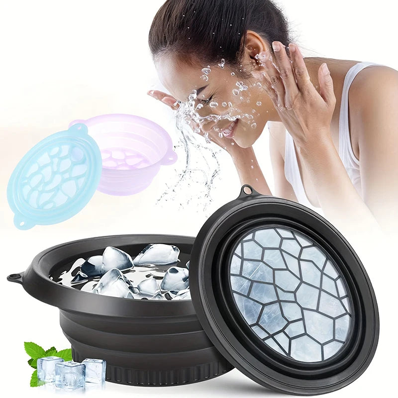 Disfruta de un cuidado facial refrescante en cualquier lugar con este bowl de hielo facial plegable de silicona.