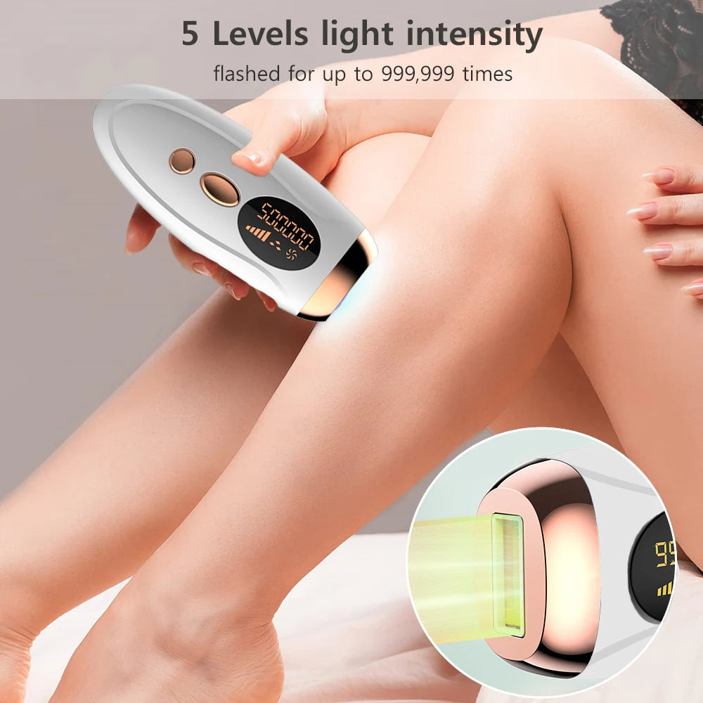 Depiladora Láser Permanente 999,999 Flashes ✨Luce una piel suave y libre de vello con esta máquina profesional de depilación láser indolora, diseñada especialmente para mujeres que buscan resultados duraderos.