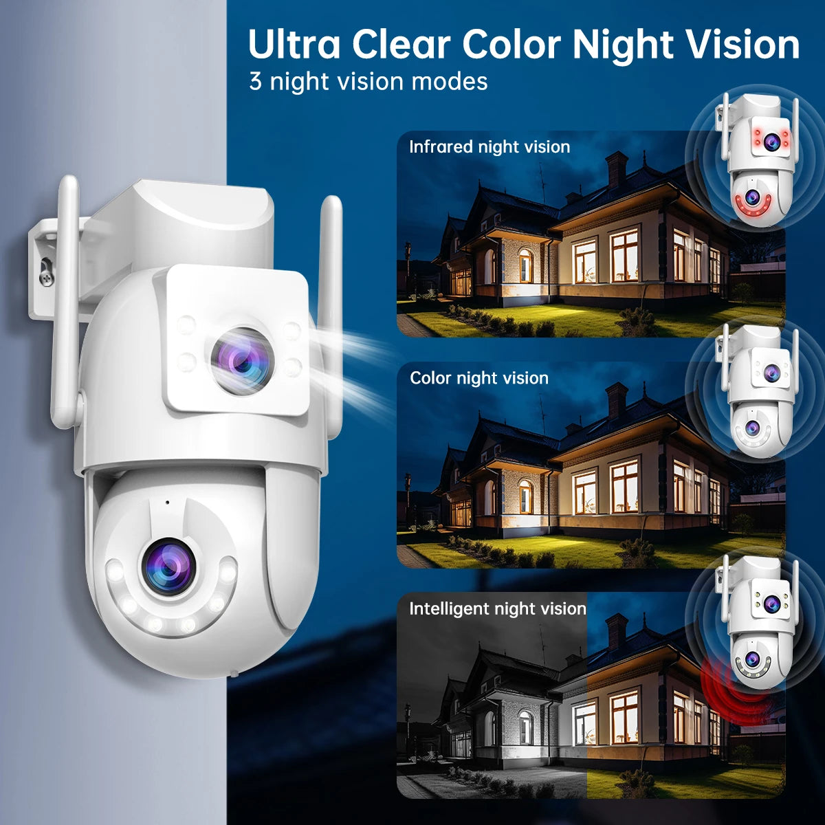 ¡Protege tu hogar o negocio con la última tecnología de vigilancia inteligente! La cámara de seguridad 4K HD PTZ WiFi con doble lente, pantalla dual, y seguimiento automático te ofrece una protección avanzada.