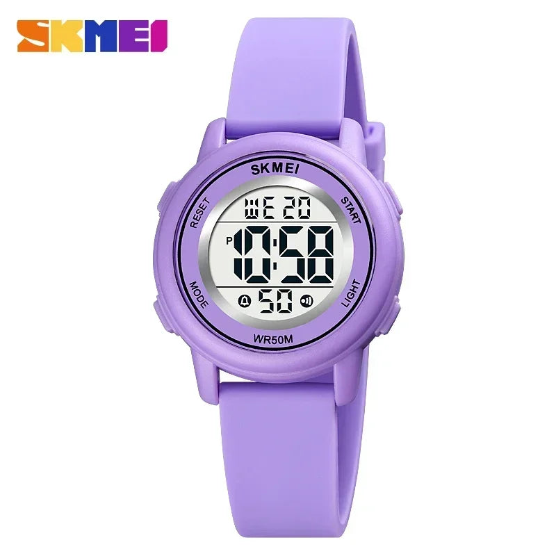 Reloj de pulsera digital LED de colores, resistente al agua, con alarma, deportivo, para niños y niñas.