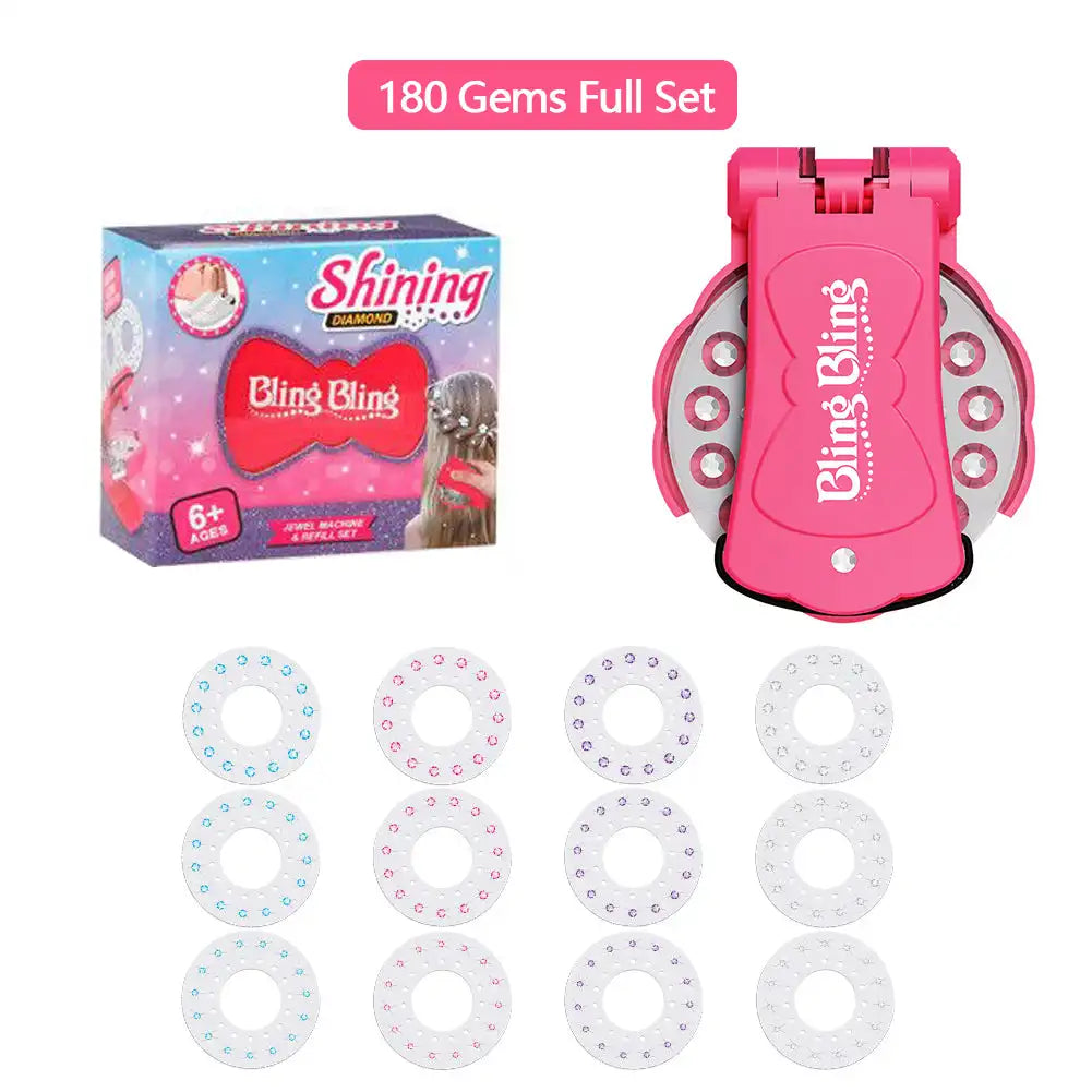Kit de Decoración de Cabello con Diamantes de Imitación | Incluye 180 gemas y máquina aplicadora para crear peinados brillantes y personalizados. Perfecto para niñas que disfrutan del maquillaje, la moda y el juego creati