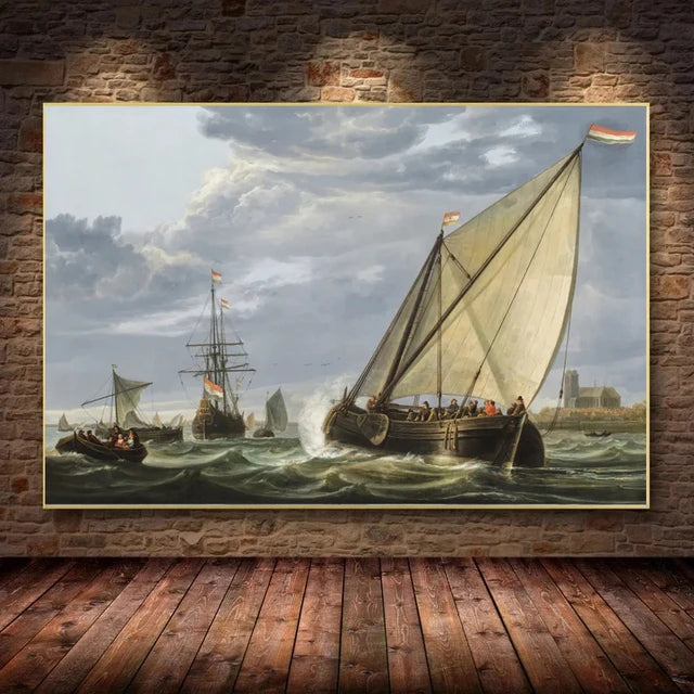 “Pintura en Lienzo de Paisaje Marino Moderno | Velero Navegando en las Olas, Impresión en Póster de Alta Calidad para decorar paredes y aportar frescura y elegancia a tu sala de estar o cualquier espacio del hogar.”