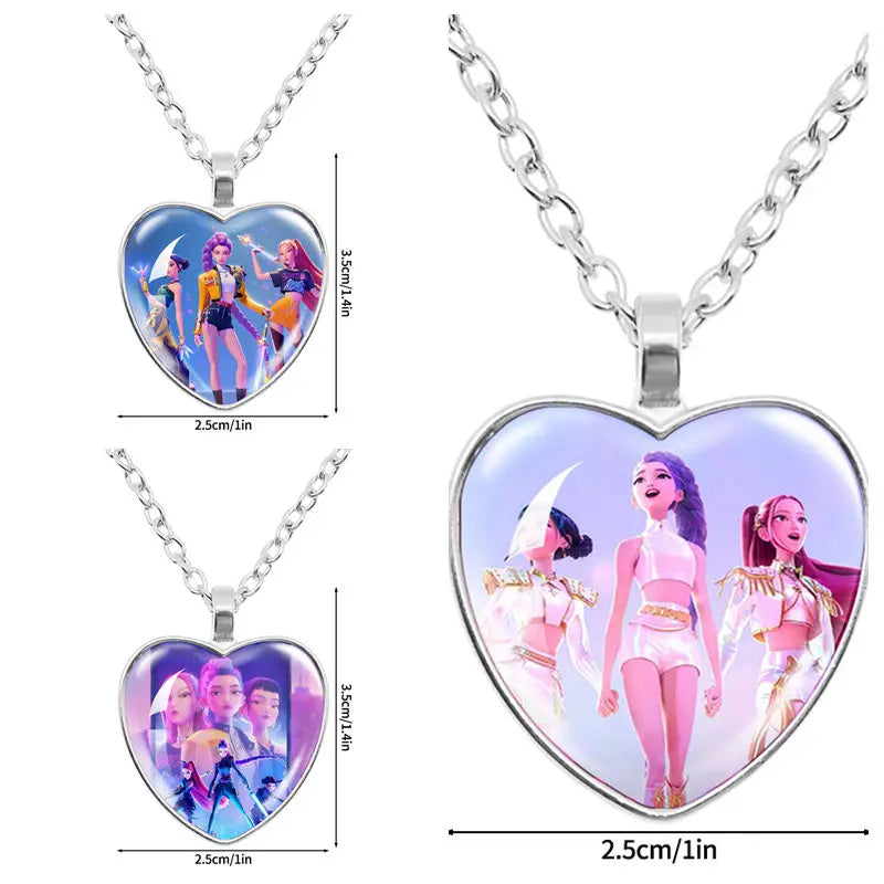 Collar y Pulsera Anime K-Pop Demon Hunters | Juego de accesorios con diseño de corazón, ideal para niñas y mujeres fanáticas del K-Pop. Perfecto para completar tu look, regalar o coleccionar, combinando estilo moderno y d