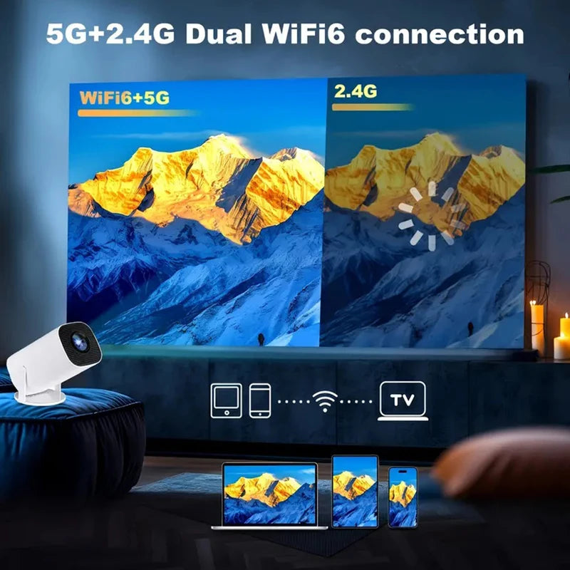 Fácil de conectar, El nuevo Proyector Android 11 WiFi 6 2025, incorpora Bluetooth 5.0.Compatible con 1080P, video 4K, proyector de películas portátil para exteriores con Bluetooth 5.0