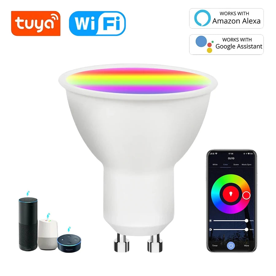 ¡Transforma tu hogar con iluminación inteligente y personalizada! Las bombillas LED inteligentes Tuya WiFi GU10 ofrecen una experiencia de iluminación totalmente nueva.