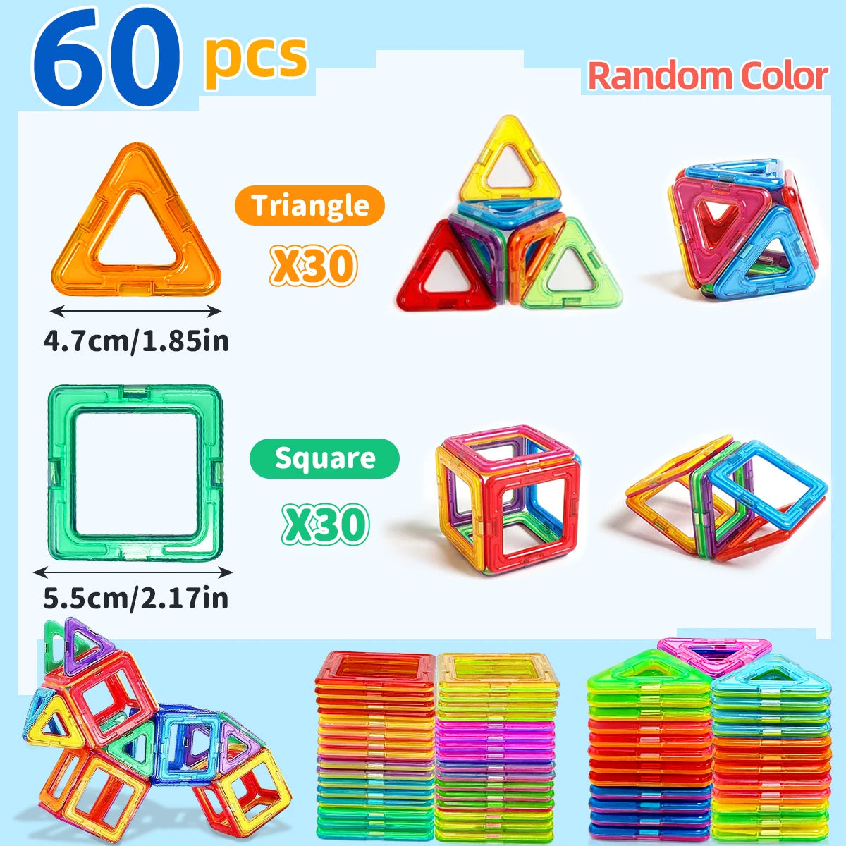 Bloques de construcción magnéticos, juguetes de imanes para bricolaje, juguetes STEM de tamaño mediano. Juguete educativo.