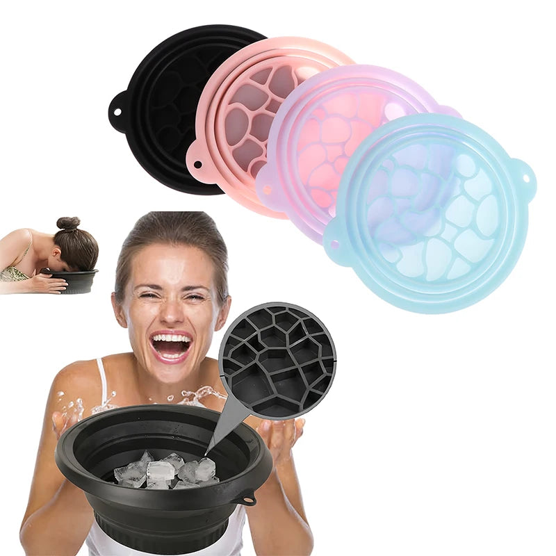 Disfruta de un cuidado facial refrescante en cualquier lugar con este bowl de hielo facial plegable de silicona.