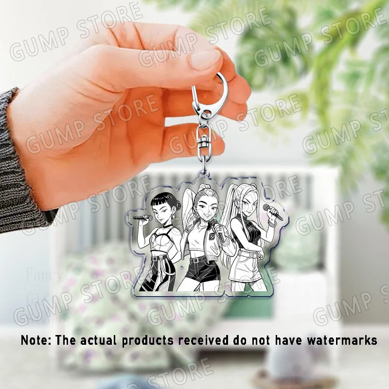 Llavero K-Pop Demon Hunters | Accesorio divertido y coleccionable con personajes Huntrix, Saja, Rumi, Zoey, Jinu y Derpy Tiger. Ideal como regalo, adorno para mochilas o llaves, perfecto para fans que quieren mostrar su estil