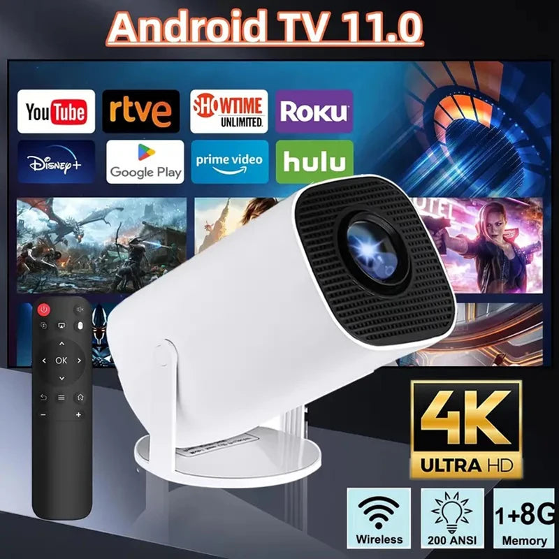 Fácil de conectar, El nuevo Proyector Android 11 WiFi 6 2025, incorpora Bluetooth 5.0.Compatible con 1080P, video 4K, proyector de películas portátil para exteriores con Bluetooth 5.0