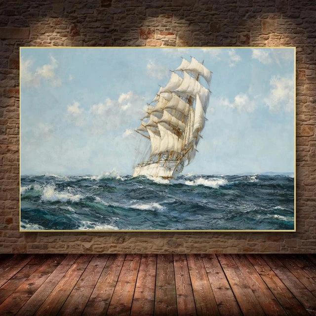 “Pintura en Lienzo de Paisaje Marino Moderno | Velero Navegando en las Olas, Impresión en Póster de Alta Calidad para decorar paredes y aportar frescura y elegancia a tu sala de estar o cualquier espacio del hogar.”