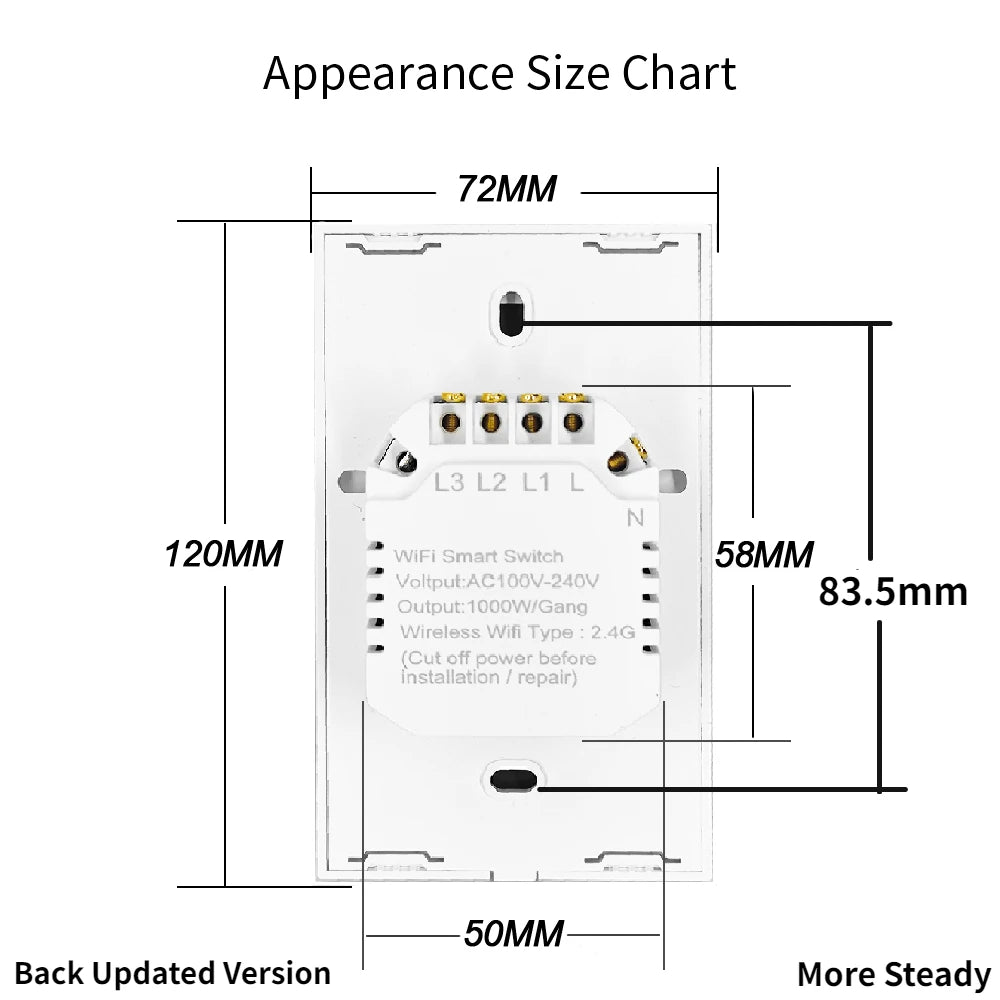 ¡Transforma tu hogar en un espacio inteligente y cómodo con un solo toque! El interruptor de pared inteligente Tuya, WiFi RF433 – 1/2/3 Gang Sin Cable Neutro con Sensor Táctil y Control por Alexa y Google Home