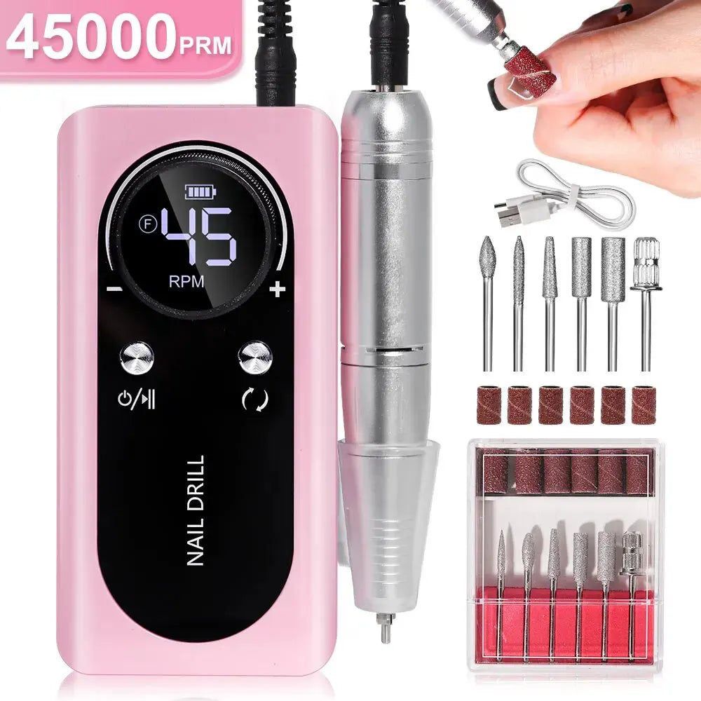 Torno Eléctrico Portátil Profesional 45.000 RPM | Potente, recargable y de bajo ruido. Ideal para manicura y pedicura, permite limar, pulir y retirar gel o acrílico con precisión.