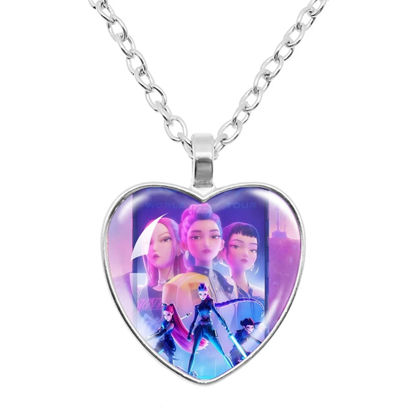Collar y Pulsera Anime K-Pop Demon Hunters | Juego de accesorios con diseño de corazón, ideal para niñas y mujeres fanáticas del K-Pop. Perfecto para completar tu look, regalar o coleccionar, combinando estilo moderno y d