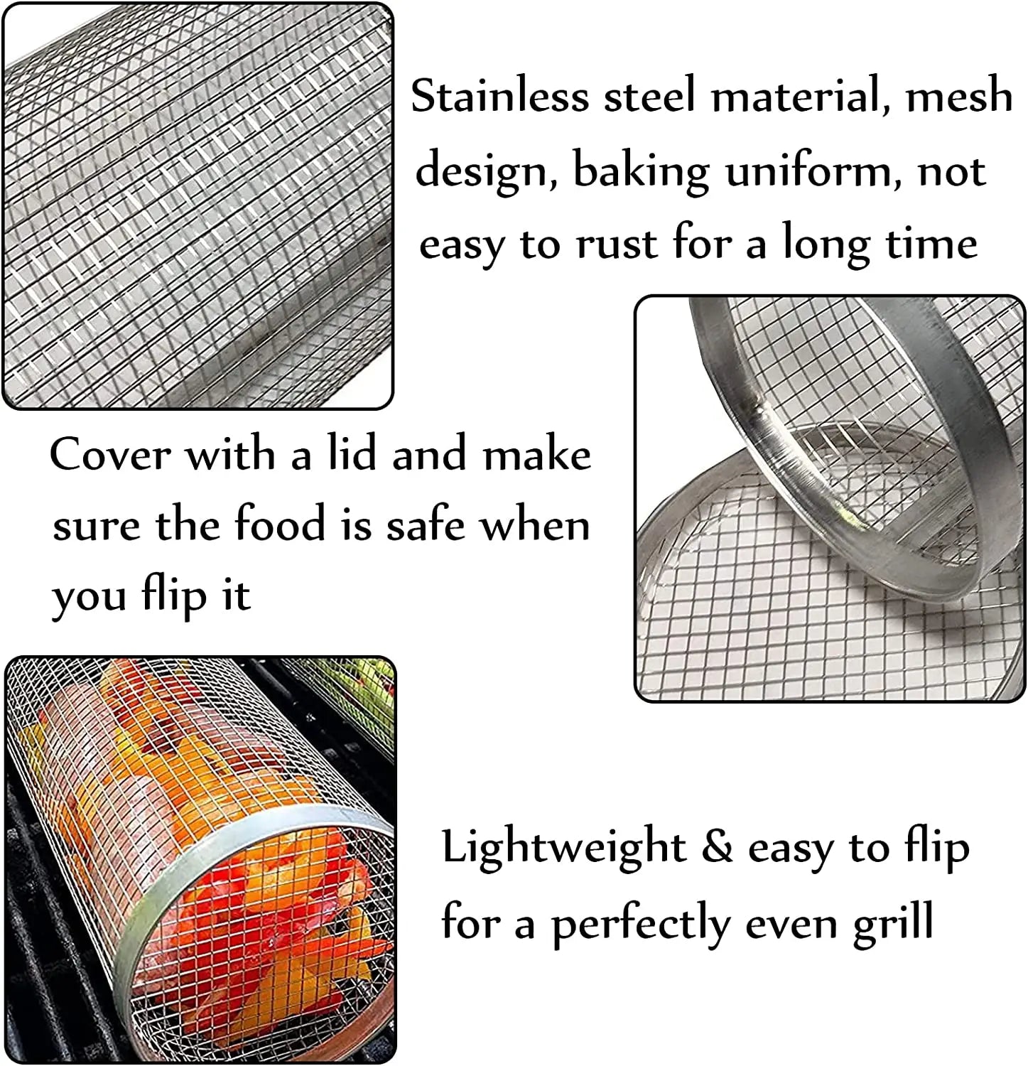 “Cesta de Parrilla Cilíndrica de Acero Inoxidable | Malla de Alambre Duradera, Ideal para Asar en BBQ, Camping y Actividades al Aire Libre. Portátil y Fácil de Usar.”