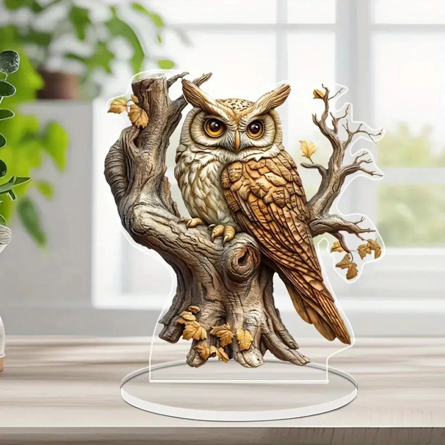 “Figura Acrílica 2D de Búho sobre Rama | Adorno Decorativo para Escritorio, Hogar, Estudio u Oficina. Perfecta para Exhibidores, Mesas y Como Regalo Original.”
