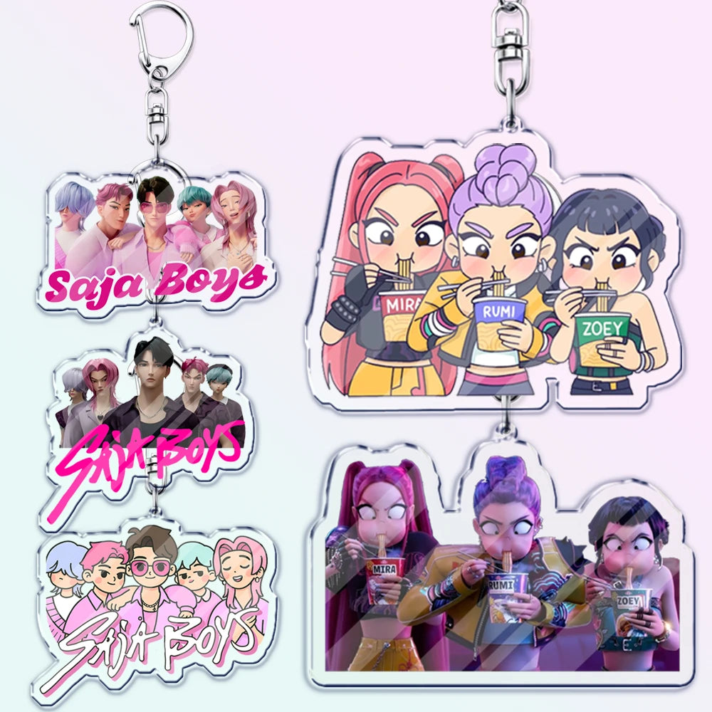 Llavero K-Pop Demon Hunters | Accesorio divertido y coleccionable con personajes Huntrix, Saja, Rumi, Zoey, Jinu y Derpy Tiger. Ideal como regalo, adorno para mochilas o llaves, perfecto para fans que quieren mostrar su estil