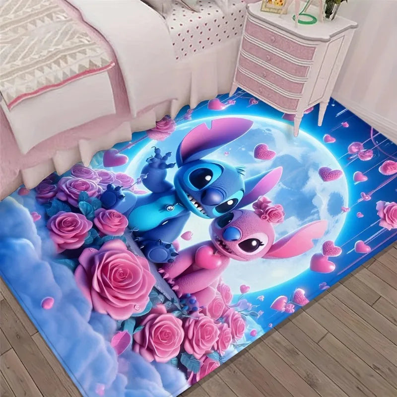 Alfombra Disney Stitch MINISO, con diseño de mariposas azules y estrellas, suave, para living, dormitorios.