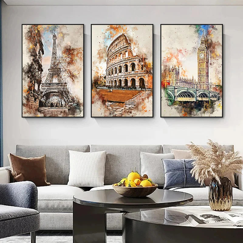 “Lienzo Decorativo de Edificios Famosos del Mundo | Pintura Escénica de Ciudad y Paisaje Urbano, Impresión en Póster para Pared, Arte Moderno para Sala de Estar y Hogar.”