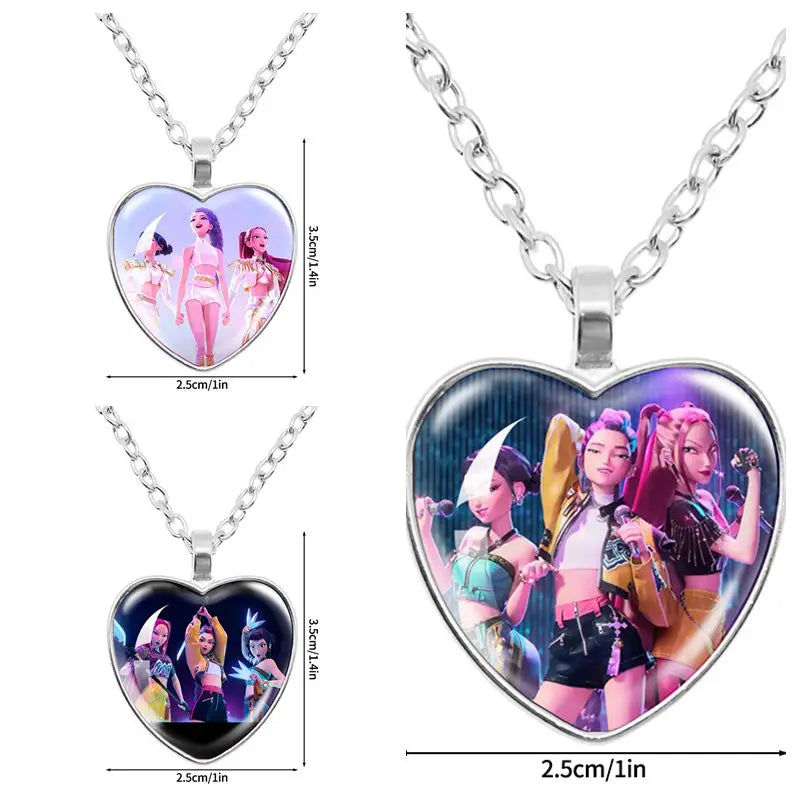 Collar y Pulsera Anime K-Pop Demon Hunters | Juego de accesorios con diseño de corazón, ideal para niñas y mujeres fanáticas del K-Pop. Perfecto para completar tu look, regalar o coleccionar, combinando estilo moderno y d