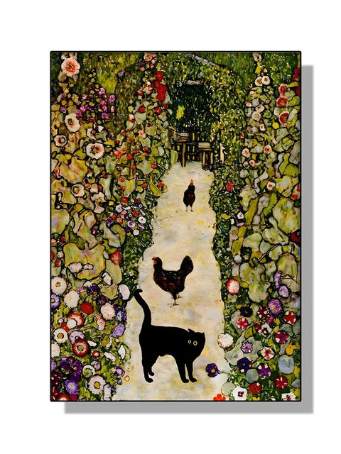 “Lienzo Decorativo Mona Lisa, Noche Estrellada y Girasoles con Gato Negro Divertido | Póster de Arte Famoso para Hogar.”