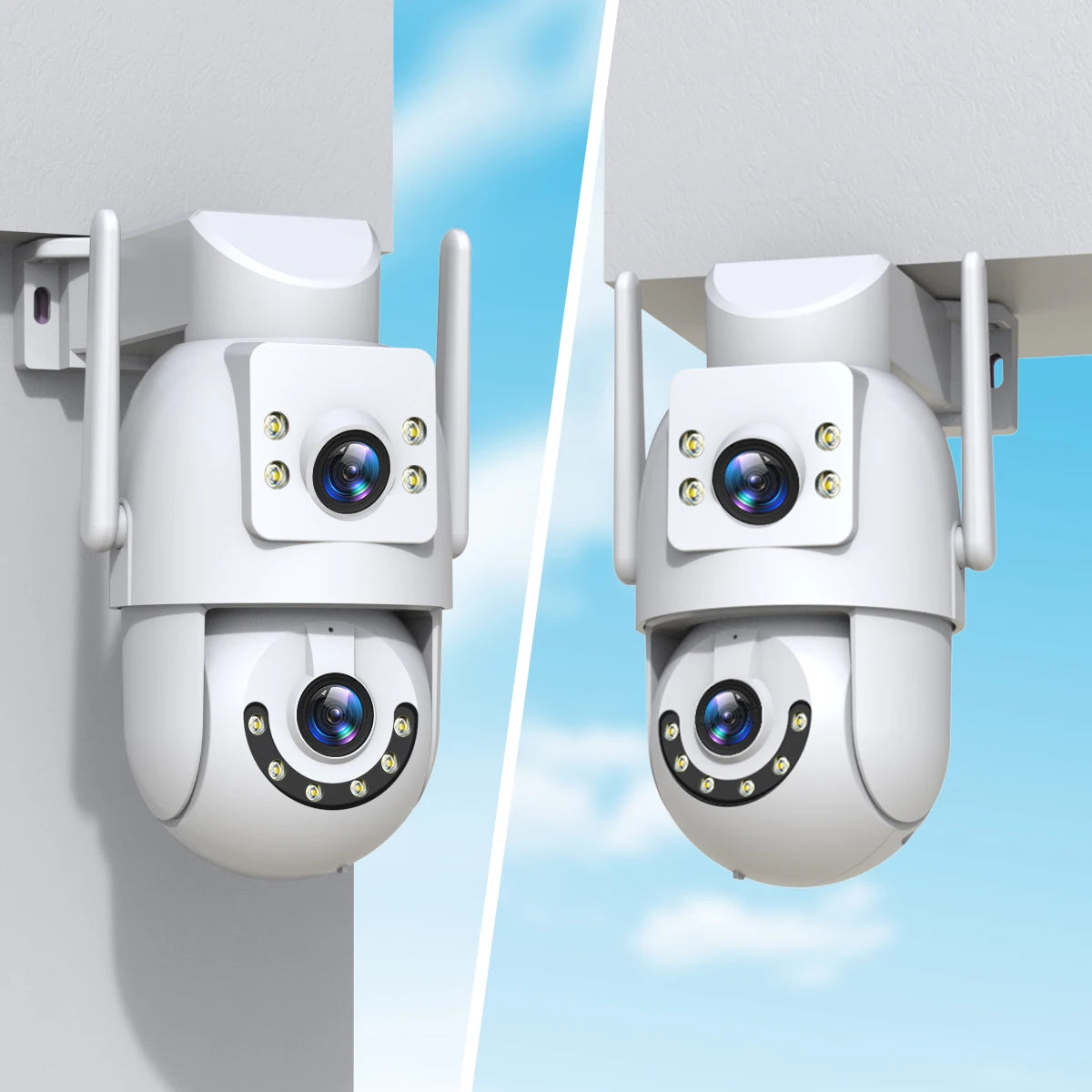 ¡Protege tu hogar o negocio con la última tecnología de vigilancia inteligente! La cámara de seguridad 4K HD PTZ WiFi con doble lente, pantalla dual, y seguimiento automático te ofrece una protección avanzada.