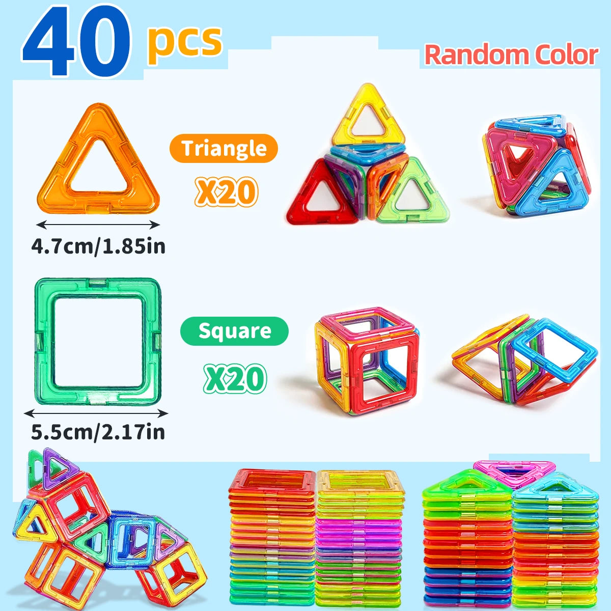 Bloques de construcción magnéticos, juguetes de imanes para bricolaje, juguetes STEM de tamaño mediano. Juguete educativo.