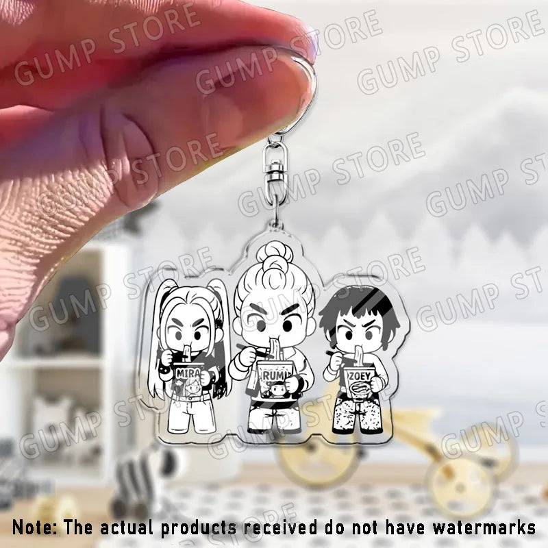 Llavero K-Pop Demon Hunters | Accesorio divertido y coleccionable con personajes Huntrix, Saja, Rumi, Zoey, Jinu y Derpy Tiger. Ideal como regalo, adorno para mochilas o llaves, perfecto para fans que quieren mostrar su estil