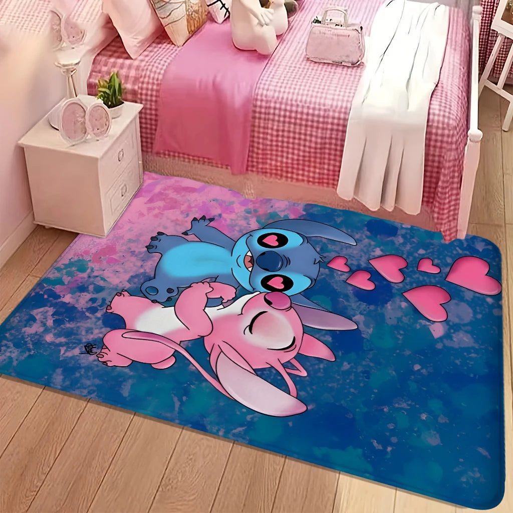 Alfombra Disney Stitch MINISO, con diseño de mariposas azules y estrellas, suave, para living, dormitorios.