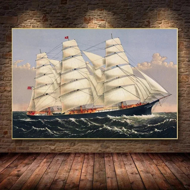 “Pintura en Lienzo de Paisaje Marino Moderno | Velero Navegando en las Olas, Impresión en Póster de Alta Calidad para decorar paredes y aportar frescura y elegancia a tu sala de estar o cualquier espacio del hogar.”