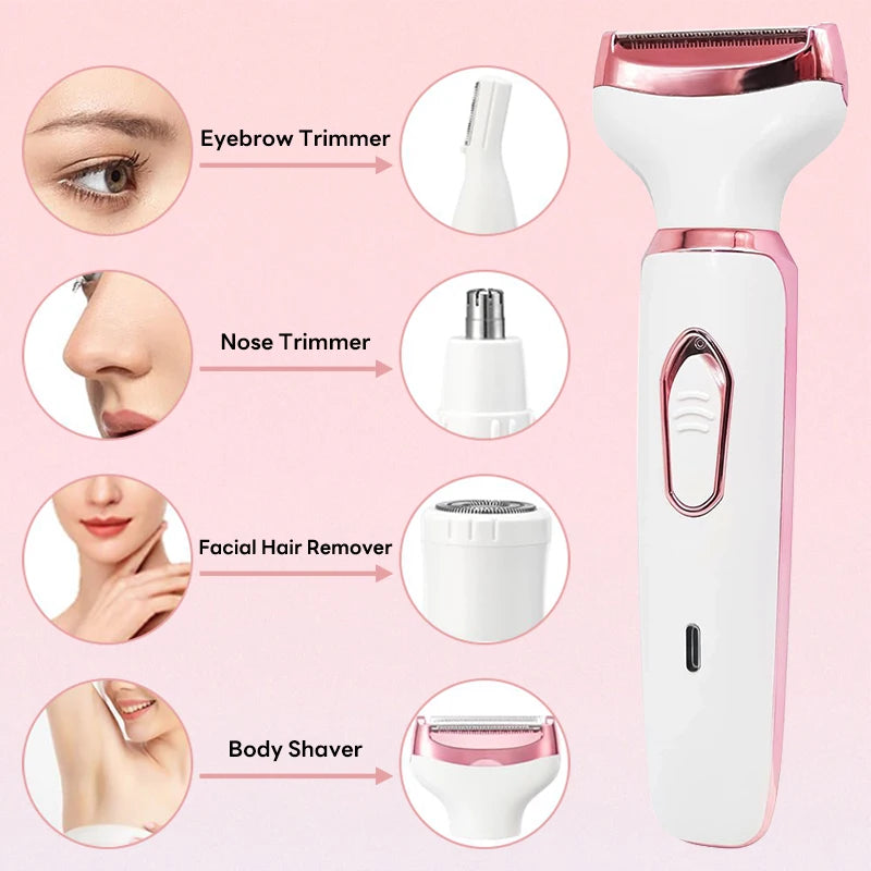Depiladora 4 en 1 Recargable e Indolora ✨
Disfruta de una piel suave y perfecta con esta afeitadora multifuncional para mujeres, diseñada para cuidar cada parte de tu cuerpo de manera cómoda y segura.