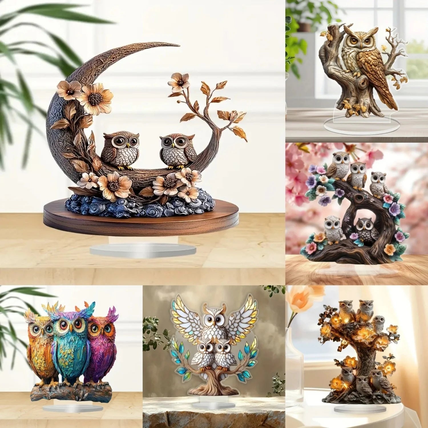 “Figura Acrílica 2D de Búho sobre Rama | Adorno Decorativo para Escritorio, Hogar, Estudio u Oficina. Perfecta para Exhibidores, Mesas y Como Regalo Original.”