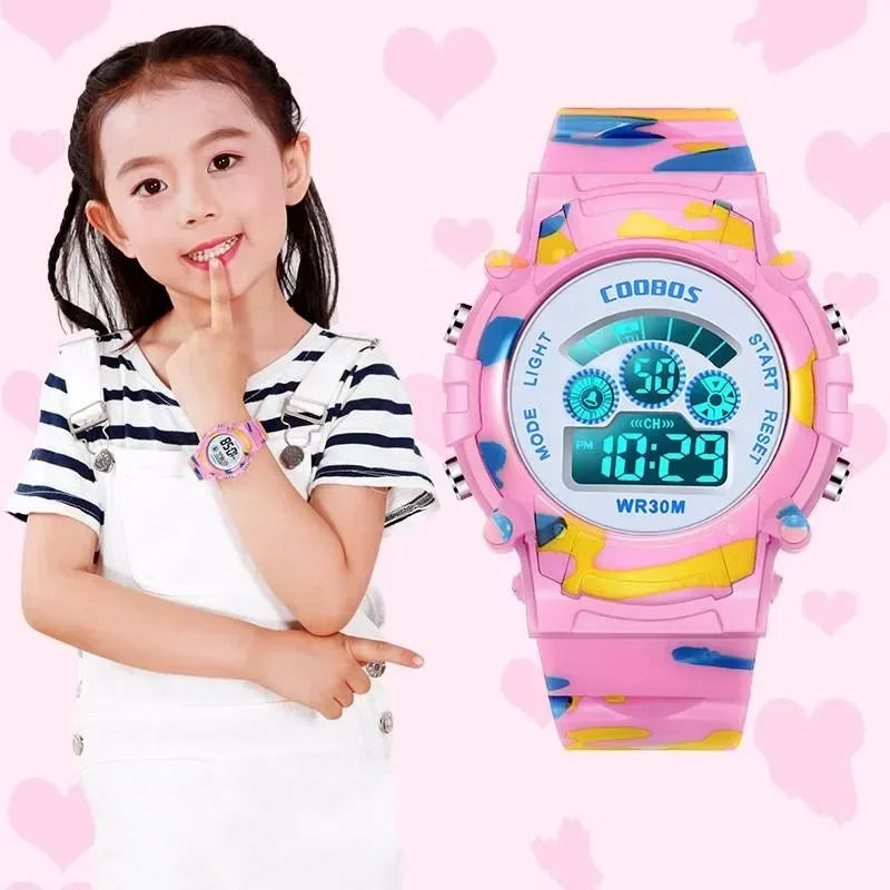 Relojes digitales militares para niños, resistente al agua, luminoso, LED, alarma, deportivo.