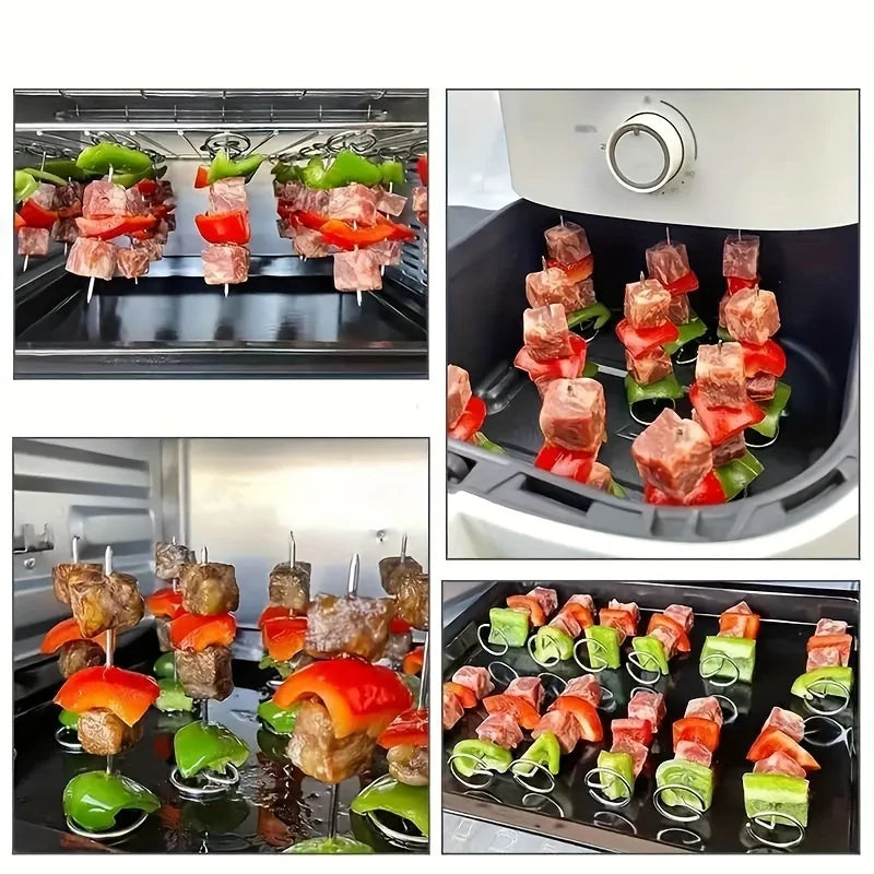 “Juego de 10 Accesorios Universales para Freidora de Aire y Parrilla Vertical | Agujas para Brochetas en Acero Inoxidable 304 de Calidad Alimentaria, Ideales para Hornear y Asar con Seguridad y Durabilidad.”