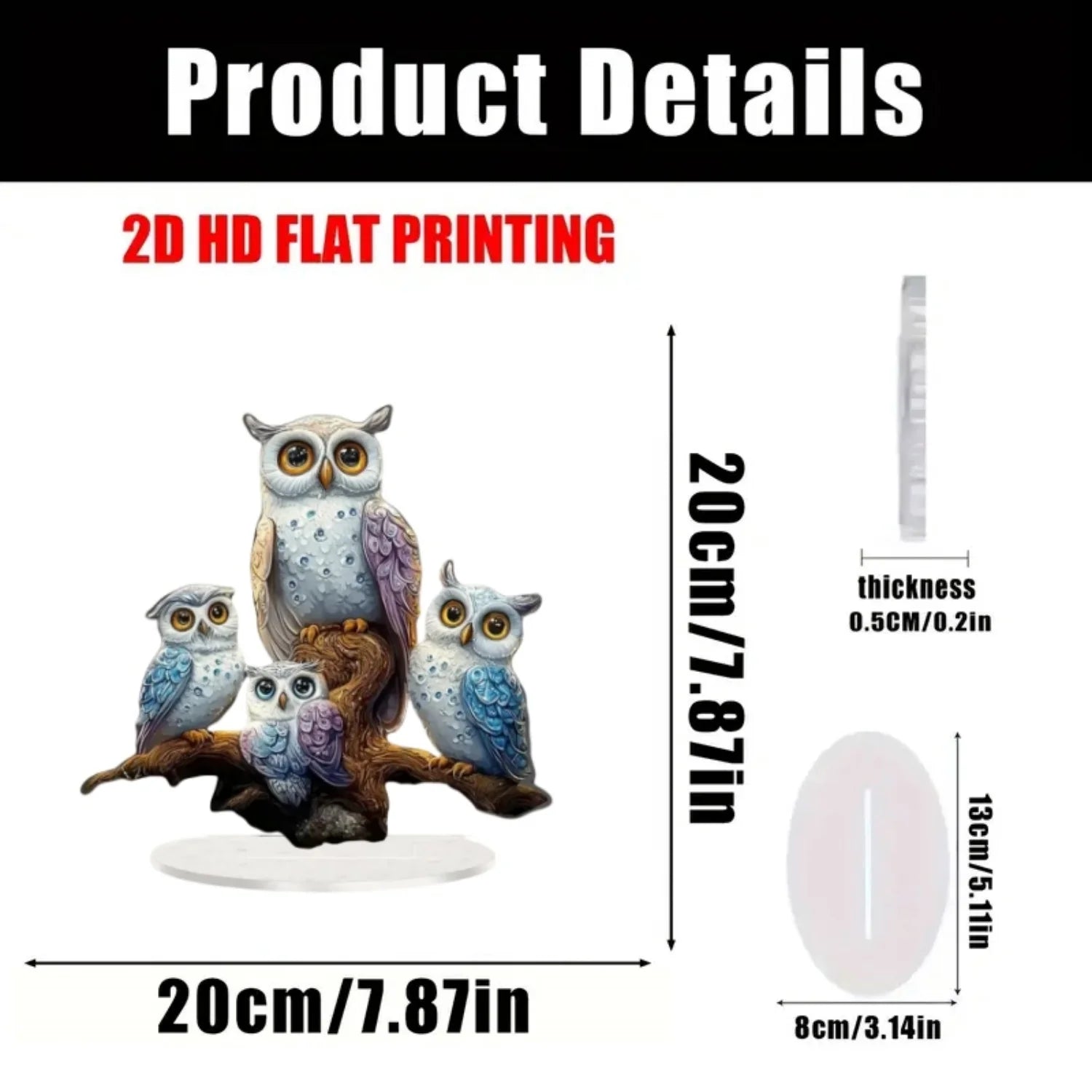 “Figura Acrílica 2D de Búho sobre Rama | Adorno Decorativo para Escritorio, Hogar, Estudio u Oficina. Perfecta para Exhibidores, Mesas y Como Regalo Original.”
