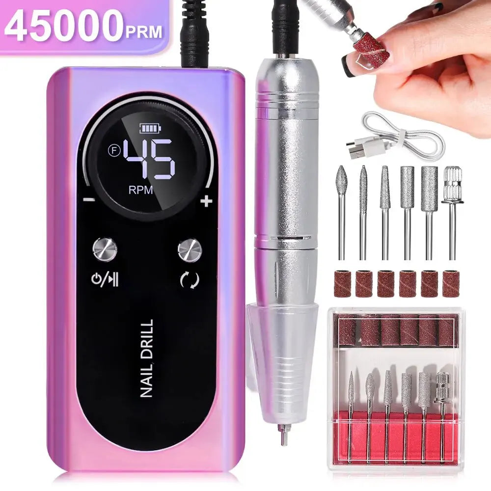 Torno Eléctrico Portátil Profesional 45.000 RPM | Potente, recargable y de bajo ruido. Ideal para manicura y pedicura, permite limar, pulir y retirar gel o acrílico con precisión.