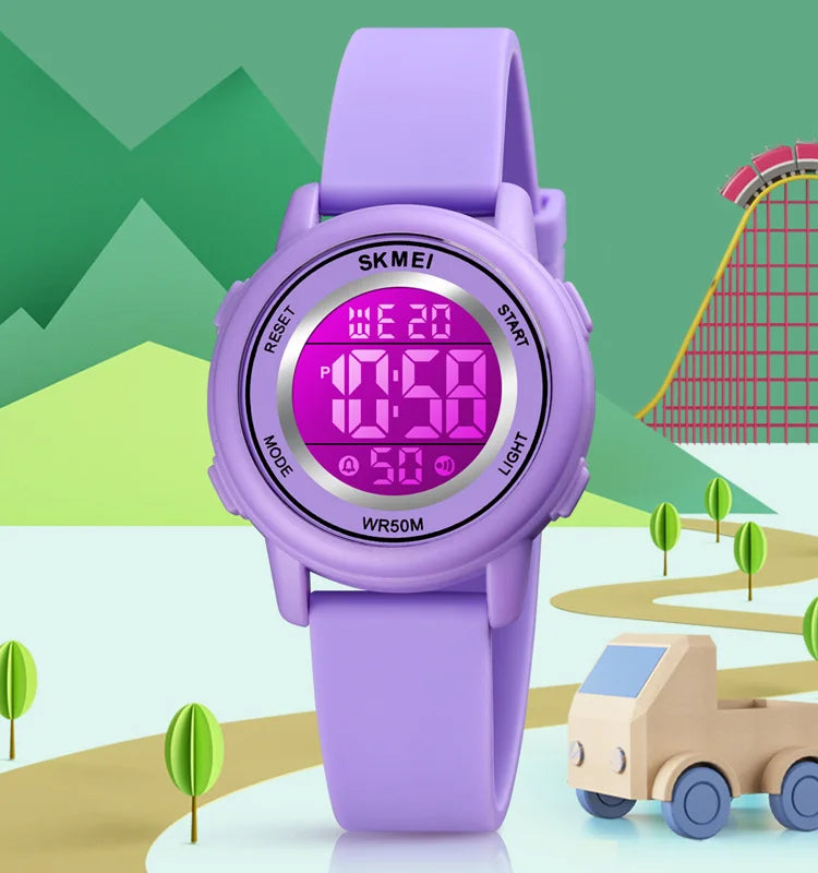 Reloj de pulsera digital LED de colores, resistente al agua, con alarma, deportivo, para niños y niñas.