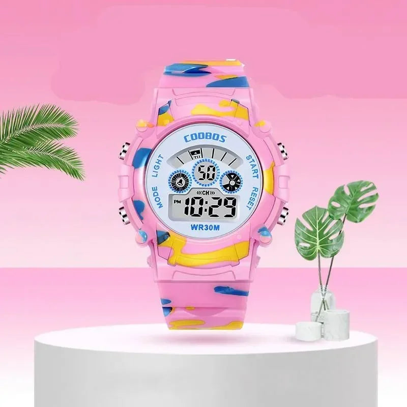 Relojes digitales militares para niños, resistente al agua, luminoso, LED, alarma, deportivo.
