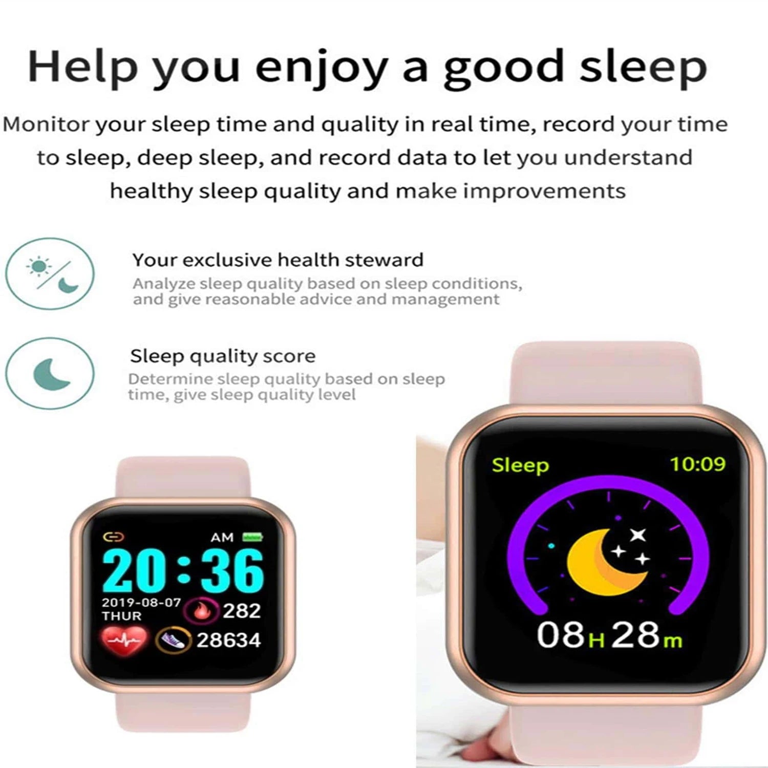 Reloj inteligente Y68 D20 con control de música, recordatorio de mensajes, calorías, distancia y monitor de actividad física para hombres y mujeres, reloj inteligente para niños y mujeres, reloj con alarma.