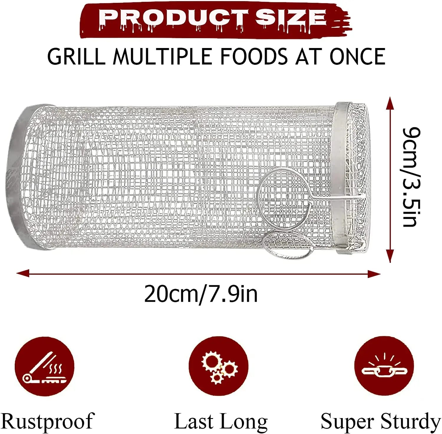 “Cesta de Parrilla Cilíndrica de Acero Inoxidable | Malla de Alambre Duradera, Ideal para Asar en BBQ, Camping y Actividades al Aire Libre. Portátil y Fácil de Usar.”