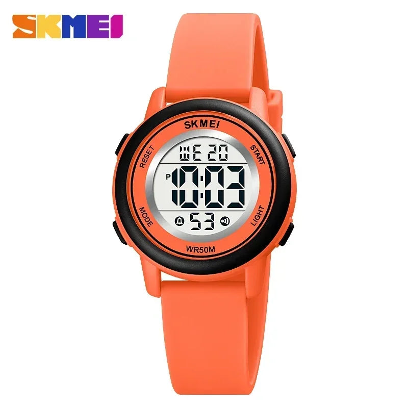 Reloj de pulsera digital LED de colores, resistente al agua, con alarma, deportivo, para niños y niñas.