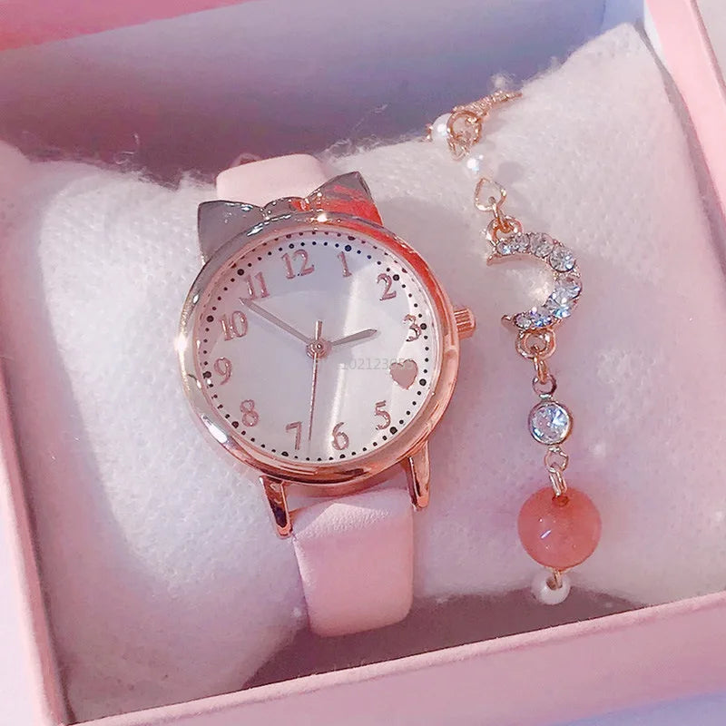 Nuevo reloj de moda para niños con esfera digital, reloj de cuarzo con correa de cuero, reloj de regalo para niñas (sin caja)