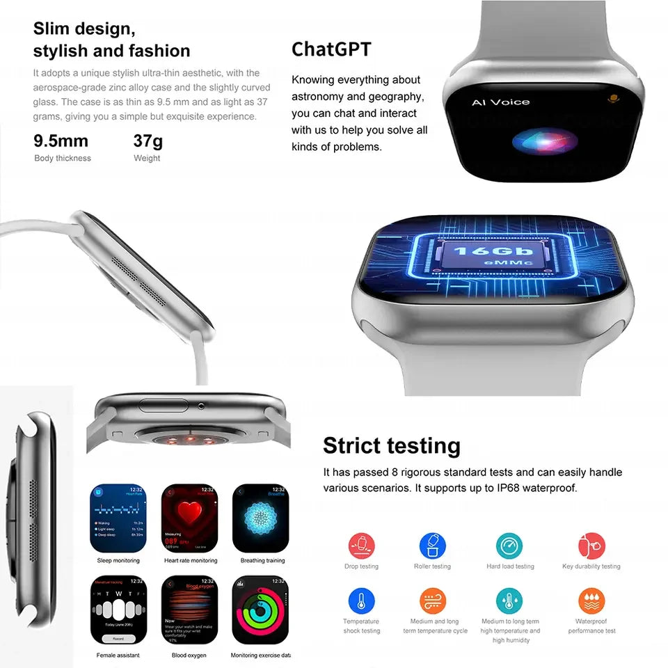 Tecnología y estilo en tu muñeca
El Smartwatch GPS Serie 9 ofrece pantalla Always-On, llamadas Bluetooth, NFC y medición de temperatura corporal. Compatible con iOS y Android, diseñado para hombres y mujeres que buscan sa