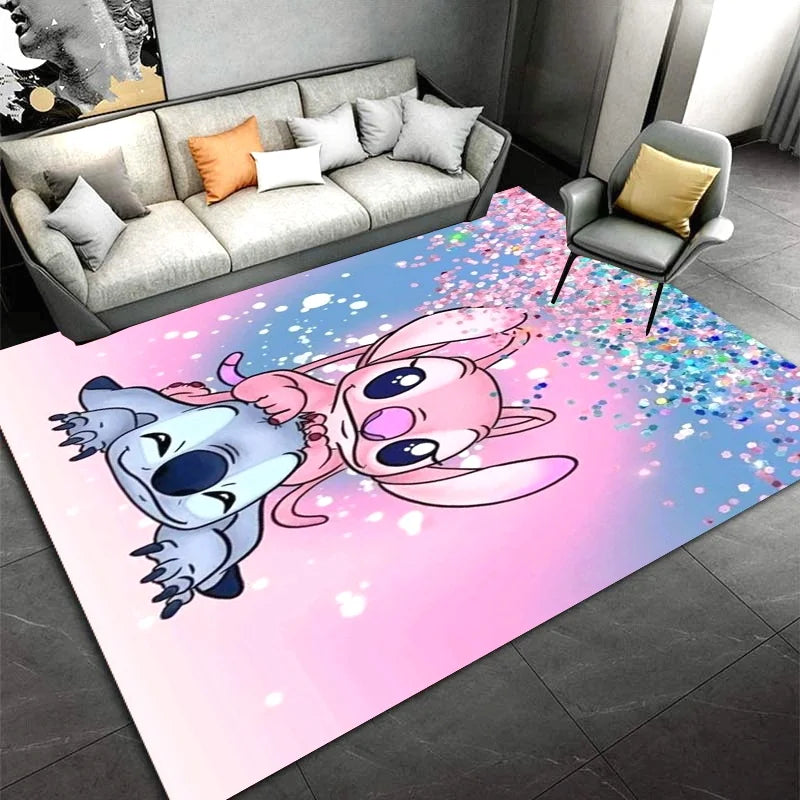 Alfombra Disney Stitch MINISO, con diseño de mariposas azules y estrellas, suave, para living, dormitorios.