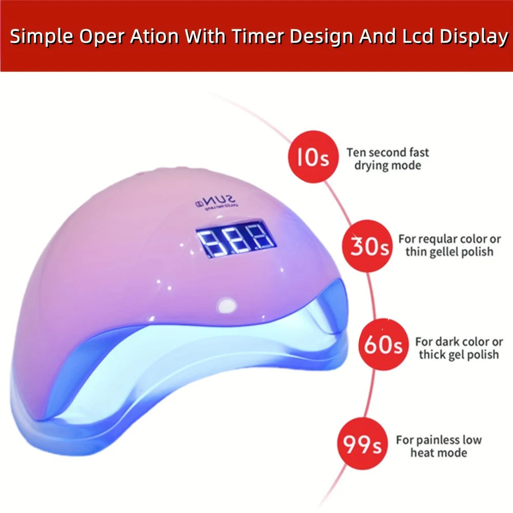 La LINMANDA SUN5 Lámpara LED UV 48W es perfecta para un secado rápido y profesional de uñas en gel. Su potente luz LED garantiza un acabado uniforme y duradero