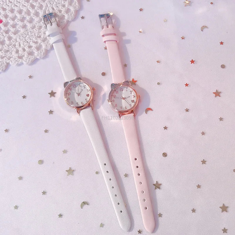 Nuevo reloj de moda para niños con esfera digital, reloj de cuarzo con correa de cuero, reloj de regalo para niñas (sin caja)