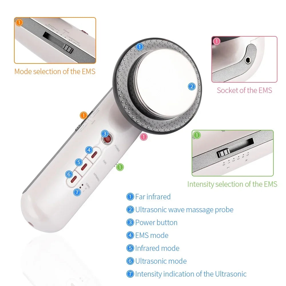 Máquina de Masaje Reductora 6 en 1 con Ultrasonido, EMS e Infrarrojo
Transforma tu rutina de belleza con este dispositivo multifuncional.
