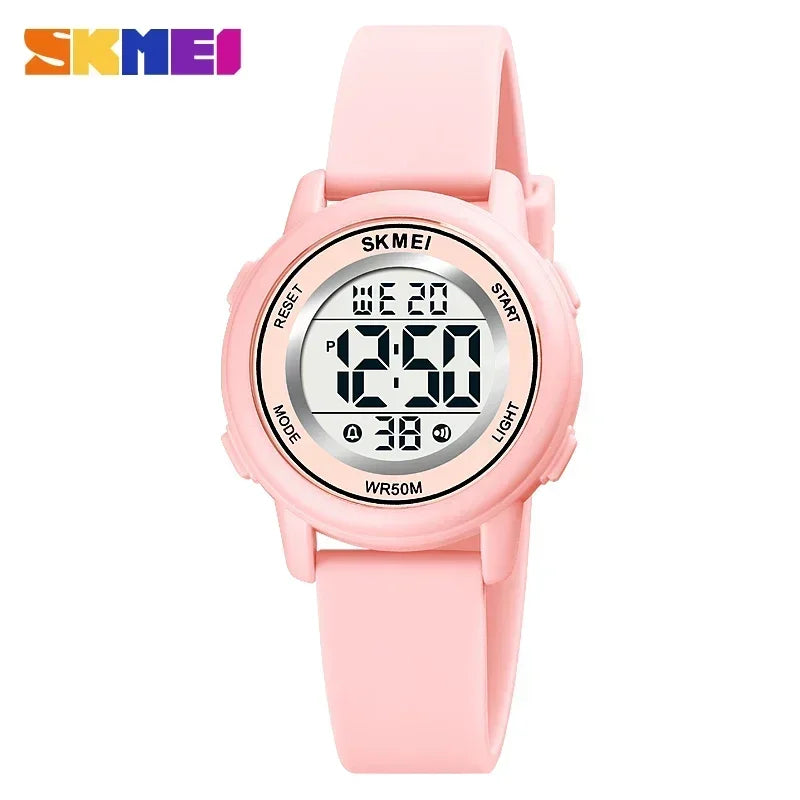 Reloj de pulsera digital LED de colores, resistente al agua, con alarma, deportivo, para niños y niñas.