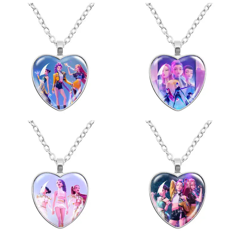Collar y Pulsera Anime K-Pop Demon Hunters | Juego de accesorios con diseño de corazón, ideal para niñas y mujeres fanáticas del K-Pop. Perfecto para completar tu look, regalar o coleccionar, combinando estilo moderno y d
