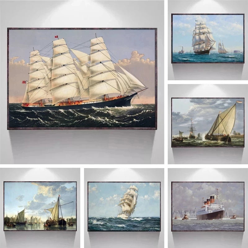 “Pintura en Lienzo de Paisaje Marino Moderno | Velero Navegando en las Olas, Impresión en Póster de Alta Calidad para decorar paredes y aportar frescura y elegancia a tu sala de estar o cualquier espacio del hogar.”